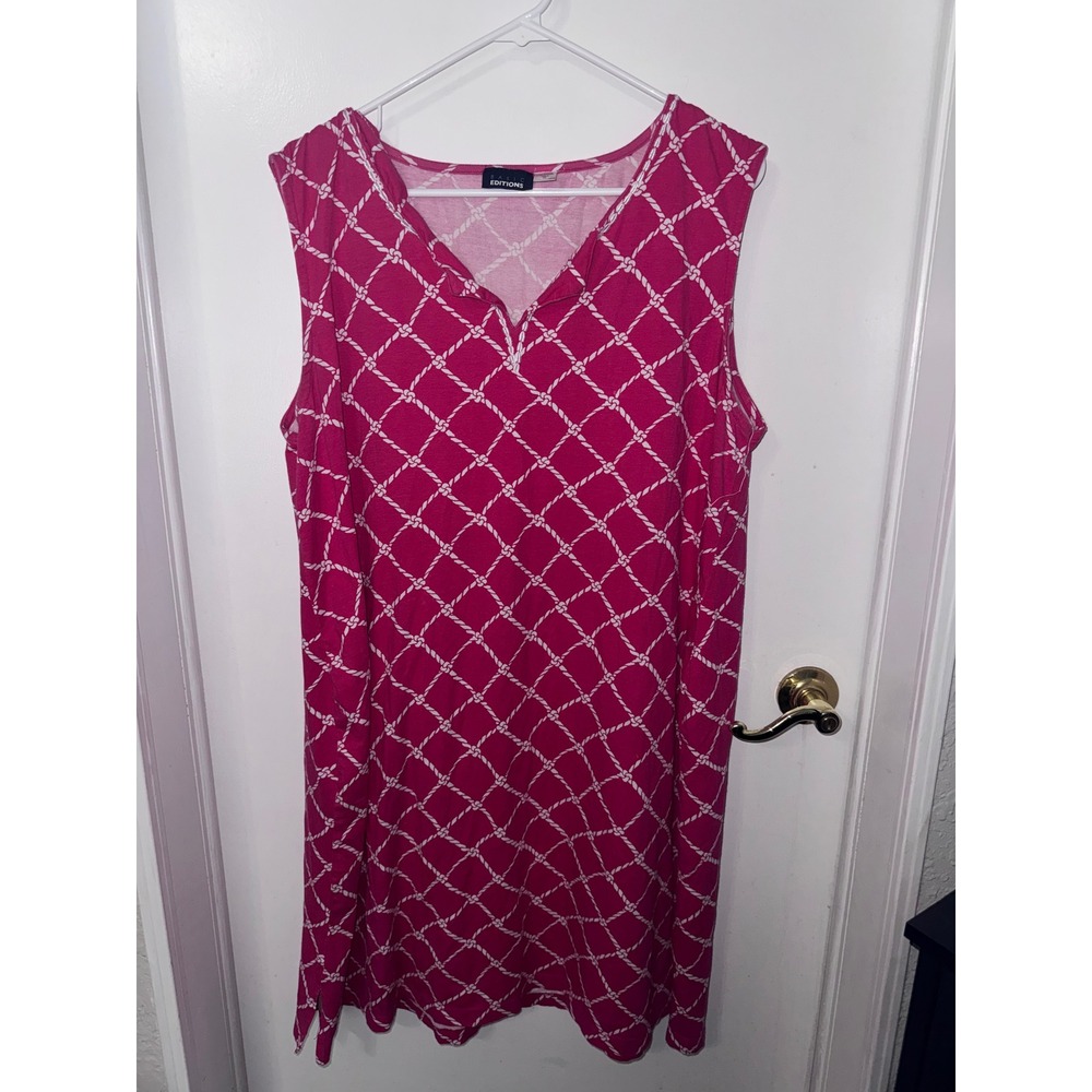 Basic Editions Pink Nautical Rope Lattice Sleeveless Shift Dress Plus Size 2X